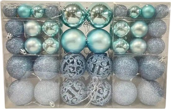Livano Kerstballen - Kerstversiering - Plastic - Hemelsblauw - Kerstballenset - 100 stuks