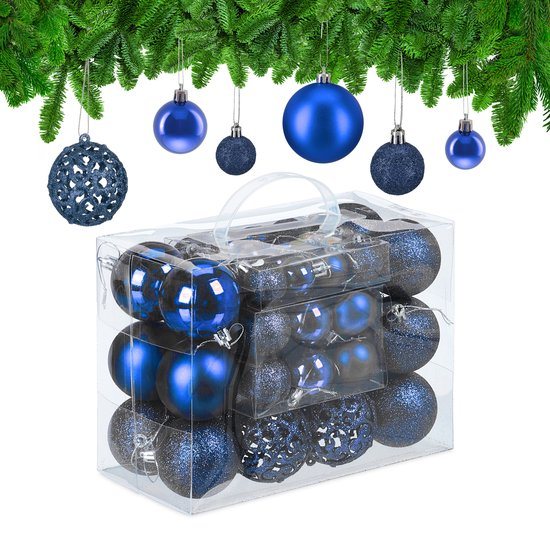 kerstballen - set van 50 - onbreekbaar - plastic - ∅ 3, 4 & 6 cm - blauw