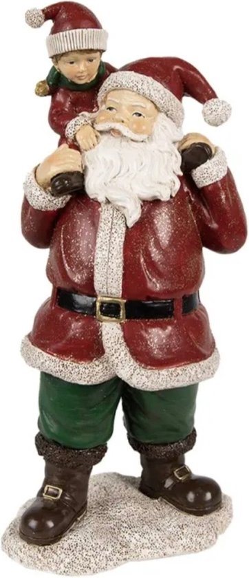 House of Seasons Decoratieve beeld Kerstman met kind L11xB3xH23cm