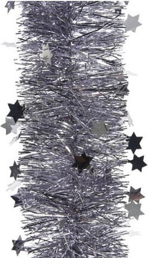 2x Kerstslingers glitter sterren lila paars 10 cm breed x 270 cm - Guirlande folie lametta - Lila paarse kerstboom versieringen