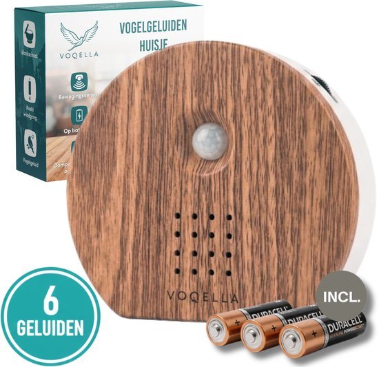 Voqella Vogelhuisje met Geluid - Vogelgeluiden Huisje met Sensor - Vogelgeluiden Huisje voor op Toilet - 6 Geluiden - Walnoot Hout