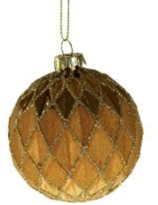Kerstbal glas - Mica Ruitpatroon - Goud - 8 cm - werner Voss