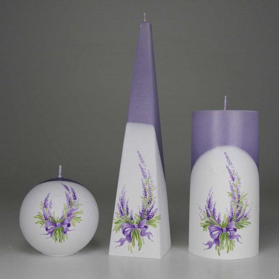 Kaarsen - Set Handgeschilderd - Lavendel - Wit/Paars - kaars