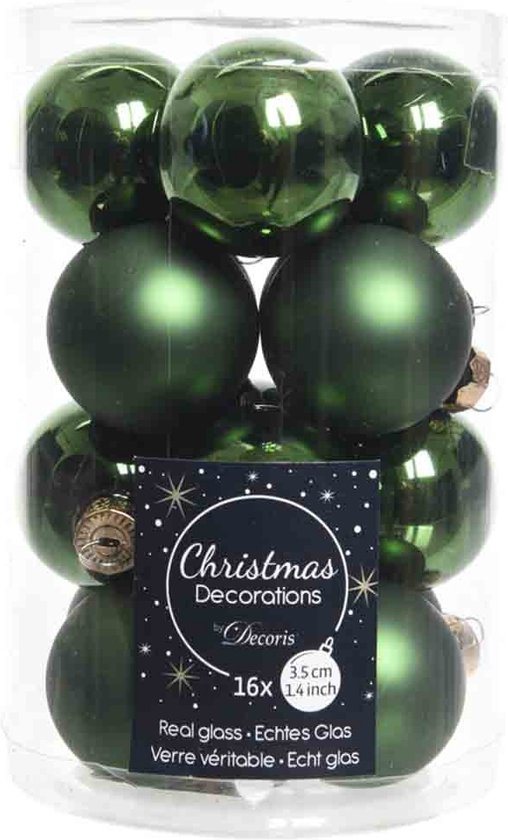 Kerstballen set 16-delig | glas | dennengroen | 3,5cm