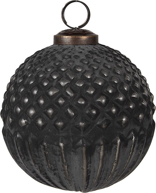 Clayre & Eef Kerstbal Overig Ø 10x10 cm Zwart Grijs Glas Kerstballen