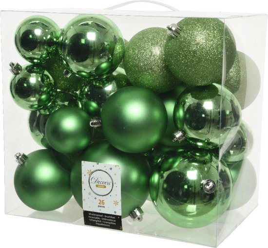 Decoris Kerstballen - 26st - kunststof - groen - 6-8-10 cm