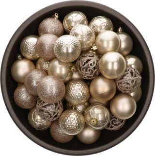 Bellatio Decorations kerstballen - 37x st - champagne - 6 cm - kunststof - onbreekbaar