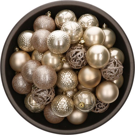 Bellatio Decorations kerstballen - 37x st - champagne - 6 cm - kunststof - onbreekbaar