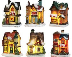 Kerstdorp Basis - Lichtgevend Kerstdorp - Helder Kersthuis - Kerstdorp - Personage Lamp Veelkleurige Decoratie - Kerstmis - Miniatuur voor Binnen - 6 Stuks