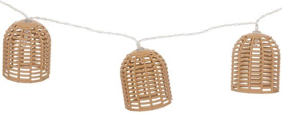 Atmosphera Solar tuin lantaarns lichtsnoer - naturel - rotan kunststof - 335 cm - buiten - Led licht