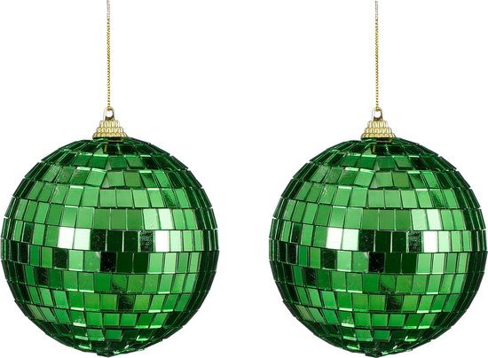 House of Seasons Ornament spiegel bal d.groen 2 stuks - d10cm