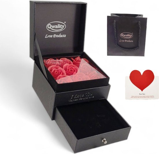 Rozen in Luxe Giftbox met Sieradenlade - Moederdag - Valentijn - Cadeau voor vriendin moeder haar - Qwality®