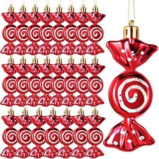 24x Christmas suikerstokken Hangers - H:9CM - om op te hangen - kerstboom hangers - Kerstdecoratie - Suikerstokken - Plastic Geverfde Ballen - Candy Cane Ornament - Kerstmis Candy Hangende Ornamenten - Voor Kerstboom Decor - Plastic - Rood