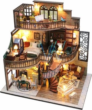 WEBU Houten bouwpakket voor volwassenen - DIY modelbouw poppenhuis met licht