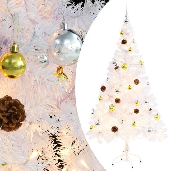 vidaXL - Kunstkerstboom - met - verlichting - en - kerstballen - 150 - cm - wit