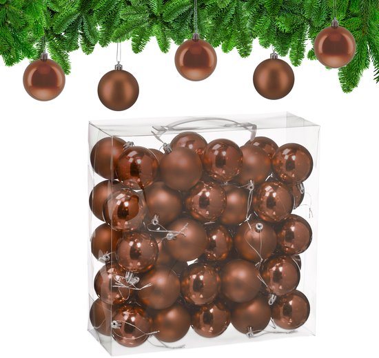 kerstballen set van 50 - Ø 6 cm - glanzend - mat - kunststof - bruin
