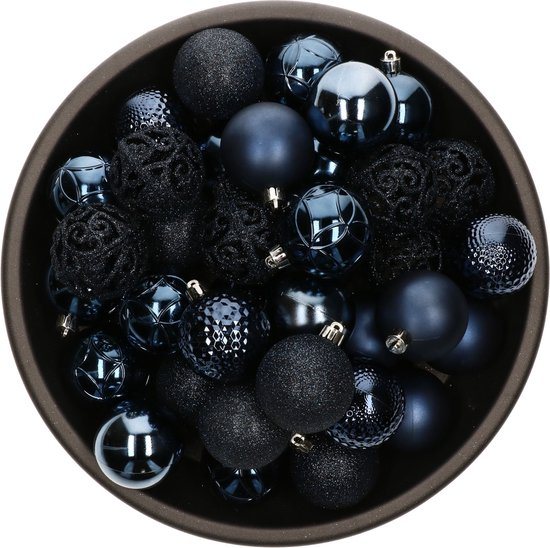 Bellatio Decorations kerstballen - 37x st - donkerblauw - D6 cm - kunststof - onbreekbaar - kerstversiering