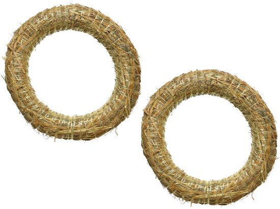 Decoratie krans van stro - Set van 4x stuks - 30 x 5 cm - DIY kransen maken - kerst deurkrans/kerstkrans - strokrans