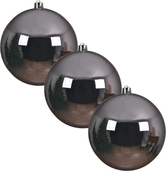 3x Grote lila paarse kunststof kerstballen van 20 cm - glans - lila paarse kerstballen - Kerstversiering