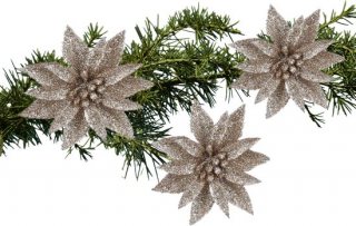 House of Seasons Kerstboom bloemen op clip - 3x stuks - champagne - kunststof - kerstornamenten