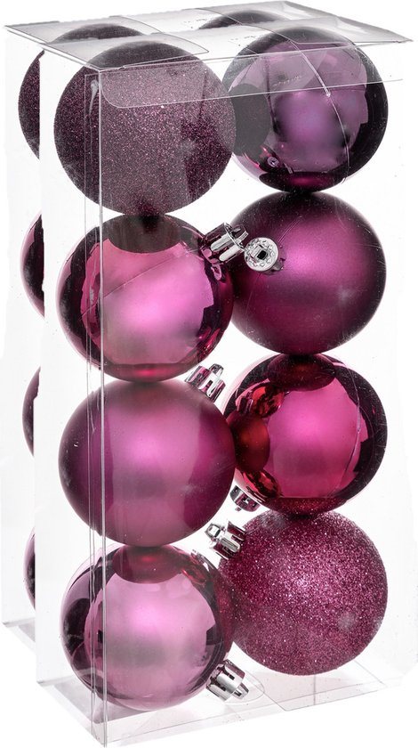Atmosphera kerstballen - 16x stuks - framboos roze - kunststof - 7 cm