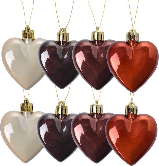 Clayre & Eef Kerstbal Set van 8 Hart 5 cm Meerkleurig Kunststof Kerstballen