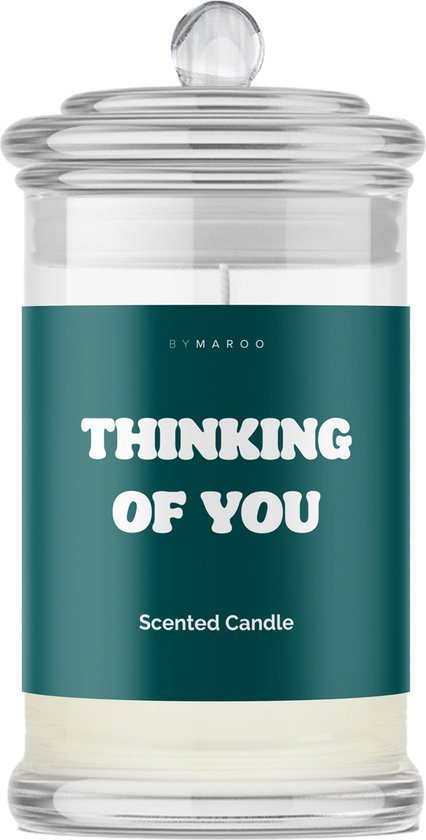 Sterkte Cadeau Lief - By Maroo Geurkaars met Tekst Cotton in Glas - Thinking Of You - Geschenkset vrouwen, moeder, vader, vriendin, zus, oma, mama, papa - Cadeautjes voor Haar Hem Volwassenen