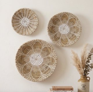 StudioBoho | Set van 3 Zeegras Wandschalen (Ø 35 + 30 + 25cm ) | Wanddecoratie Manden Rotan Schaal | Muurmand Muurmanden | Muurschaal schalen | Riet Rieten schaal set | Wandschaal wandbord wandborden Boho Decoratie Bohemian | Bamboe Ibiza