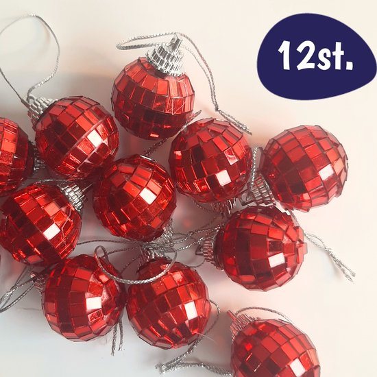 Mini Discoballen Rood - 3cm - 12 Stuks - Kerstmis Decoratie