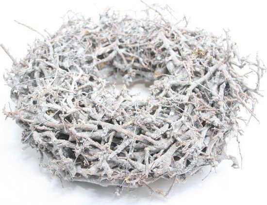 DBT Kerstkrans Bonsaikrans Frosted - Hout - Bonsai - Wit - D30cm