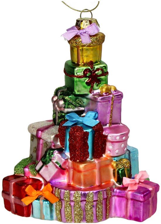 HD Collection glazen kerst ornament - cadeau stapel 14cm multi 1 stuks