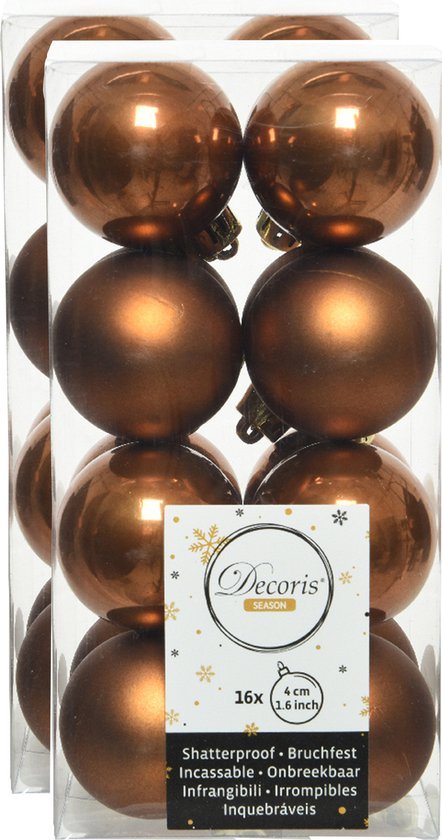 Decoris kleine kerstballen - 32x st - kaneel bruin - 4 cm - kunststof - kerstversiering