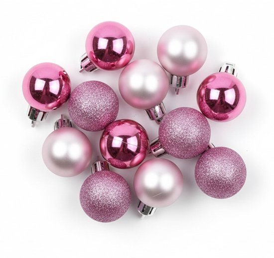 Inge glass - kunststof kleine kerstballen - roze mix - D3 cm - 17x stuks
