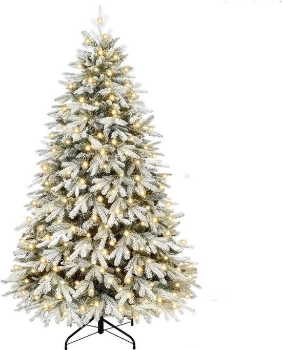Zilverspar Kunstkerstboom 180cm - Kunstkerstbomen - Kerstboom met verlichting en Sneeuw - RGB LED Kleuren - Kerst - Dennenappels Versiering - Kunst - Boom