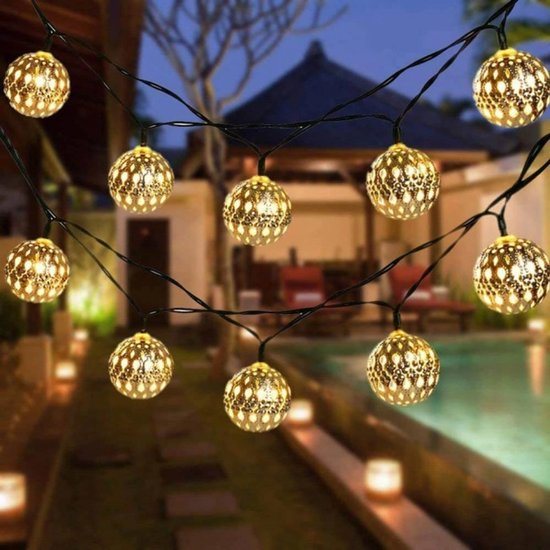 Solar lichtsnoer buiten 'Marrakech' - 5 meter - Tuinverlichting - Warm wit licht - Buitenlampen op zonne-energie - Zilver