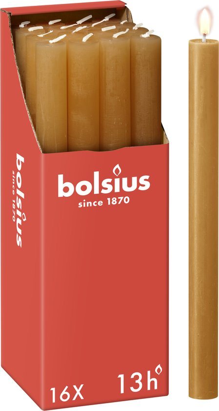 Bolsius - 16 Dinerkaarsen Rustiek - Geel - Paasdecoratie