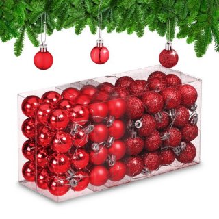 kerstballen set van 96 - plastic - 3 cm - mat - glanzend - glitters - rood