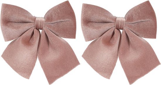 Home & Styling Kerstdecoratie/Kersthanger Velvet Strikken - Set van 2 stuks - 13x25cm - Roze