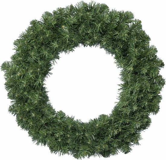 Everlands Kerstkrans - groen - kunststof - 60 cm - kerstversiering - Dennenkrans - deurkrans