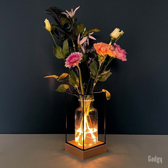 Gadgy Vaas met LED Verlichting - Vaaslamp - Decoratie Woonkamer Tafel - Glazen Vaas met Lamp - Hydroponie - Vase - Tafellamp - Ø11CM - Cadeau voor Vrouw - Cadeautje voor Haar