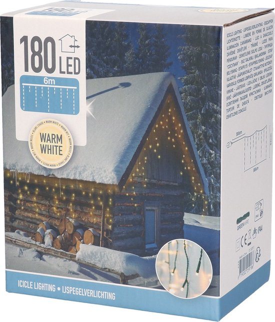 Kerstverlichting - IJspegel - Lichtgordijn - 6 meter - IJspegel - 180 LED's - Warm wit - voor binnen & buiten