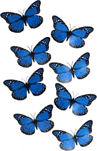 Gerimport Kerst vlinders - 12x stuks - blauw - op clip - 12 x 6 cm - kunststof - kerstboomversiering