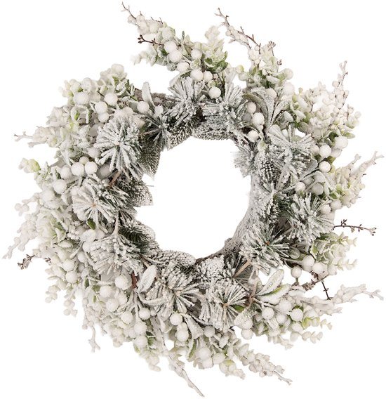 Clayre & Eef Kerstkrans Ø 50 cm Groen Wit Kunststof