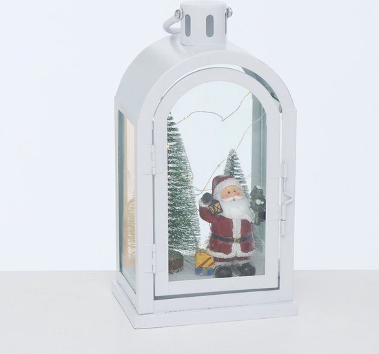 lantaarn windlicht kerst met verlichting set van 2 stuks kerstman kerstboom