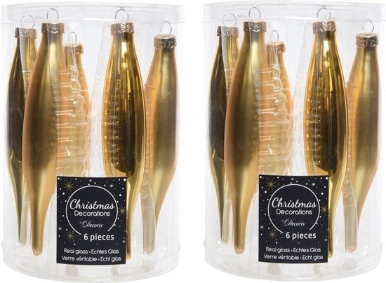 Decoris kerstbal pegels - 12x - goud - D15 cm - glas - kersthangers - ijspegels - kerstversiering