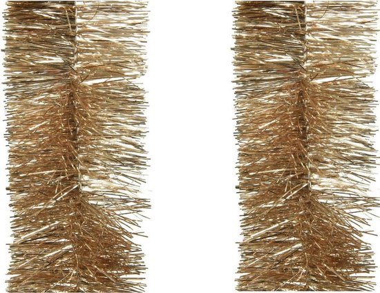 2x Kerstslingers camel bruin 270 cm - Guirlandes folie lametta - Camel bruine kerstboom versieringen