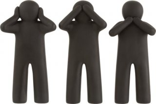 J-Line decoratie P'tit Maurice Horen/Zien/Zwijgen - polyresin - zwart - small - 3 stuks