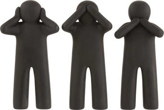 J-Line decoratie P'tit Maurice Horen/Zien/Zwijgen - polyresin - zwart - small - 3 stuks