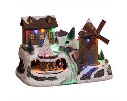 Feeric Lights & Christmas - Kerstdorp kerst tafereel - huis en molen - met led verlichting - 31 cm