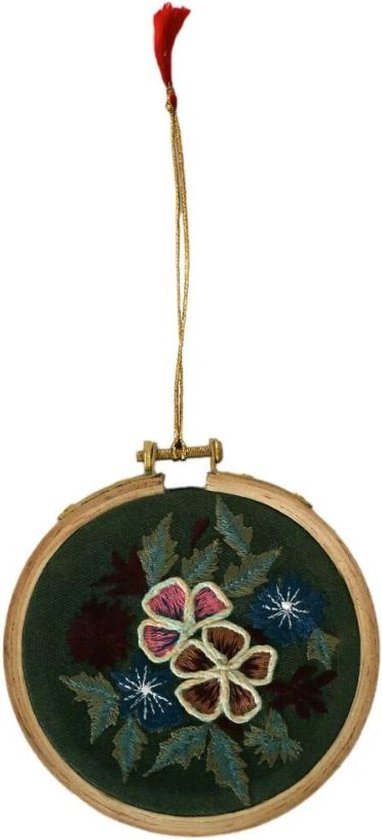 Imbarro - Ornament - Wildflowers - Hout- Geborduurd - 11 x 11 cm